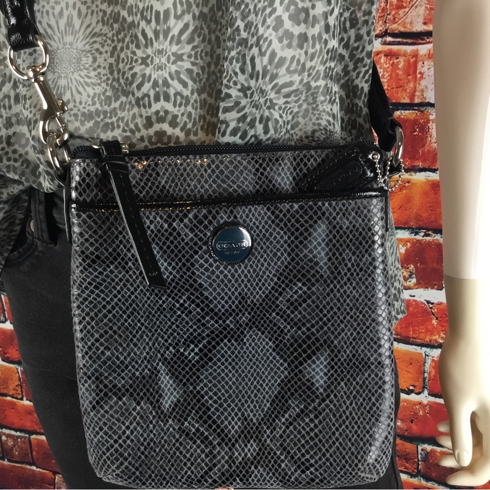 COACH Python Print Crossbody Purse with Patent Leather Accents - Picture 5 of 16